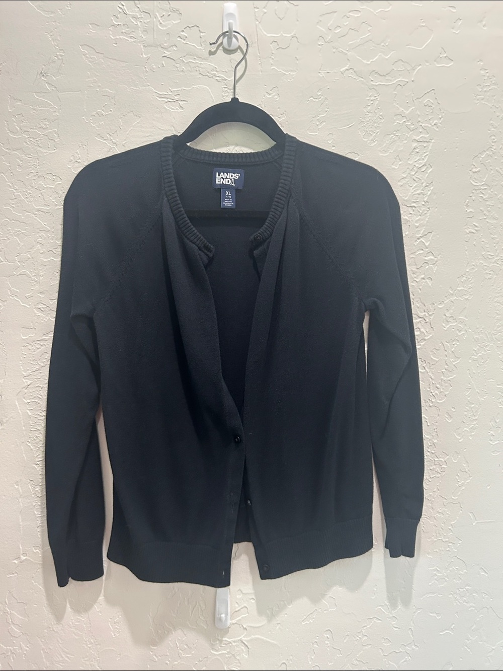Lands' End Women's Black Button-Front Cardigan